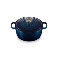 ROUND Cast Iron Pot Size 26CM Blue SIGNATURE CASSEROLE 26CM AGAVE LIGHT GOLD KNOB