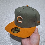 TWO TONE OLIVE GREEN/DARK ORANGE CHICAGO CUBS C LOGO A FRAME 59FIFTY FITTED CAP/HAT BY NEW ERA