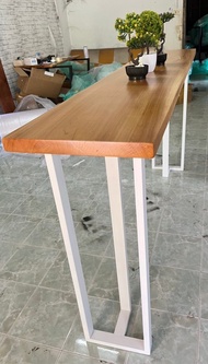 MPT2Wood-Steel โต๊ะบาร์ ไม้พะยอมแท้ รุ่นขอบตรง โต๊ะบาร์สูง Bar Table ไม้แผ่นเดียว สูง105ซม.ขาโต๊ะเหล
