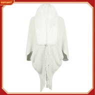 Women Sweater Shawl with Faux Fur Collar Tassel Hem Solid Color Warm Knitting Shawl Outdoor Home Dai