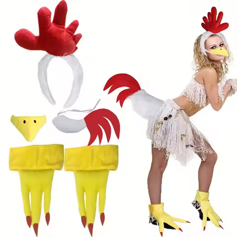 Rooster Chicken Costume Accessories -Rooster Comb Headband, Chicken tail, Rooster Beak Nose Mask, Ch