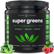 NutraChamps Super Greens 250g Powder Premium Superfood 20+ Organic Green Veggie Whole Foods Wheat Grass, Spirulina, Chlorella &amp; More Antioxidant, Digestive Enzyme Probiotic Blends