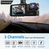 FOREVERGO 2.0-inch IPS Screen HD 1080P 3-Lens Dash Cam Front Cabin Rear Triple Recording Camera Car 
