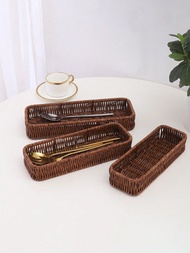 1 giỏ đựng đồ bằng mây, 3 kích cỡ hộp đựng thìa nĩa dao gia dụng di động'sáng tạo phù hợp đựng dao,