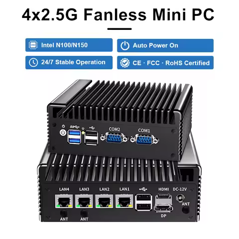 Topton Intel N150 N100 4x2.5G LAN Fanless Mini PC i226-V 2*COM DDR4 NVMe Efficient Cooling Solid Fir