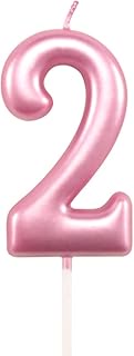 2nd Birthday Candle Two Years Pink Happy Birthday Number 2 Candles for Cake Topper Decoration for Pa