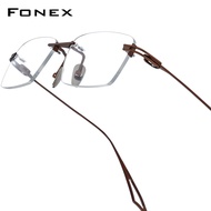 FONEX Titanium Glasses Frame Men New Rimless Square Matte Eyeglasses Optical Frame Eyewear Act-fix