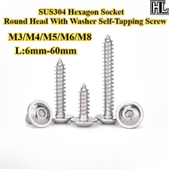 [HL-ZGLS] SUS304, Hexagon Socket Round Head With Washer Self-Tapping Screw, M3/M4/M5/M6/M8, Hex Sock