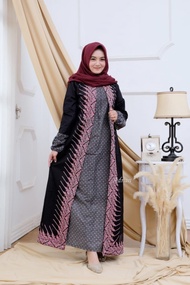 baju gamis batik wanita terbaru kombinasi polos jumbo modern kekinian - modang pink l