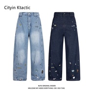 CITYLINK TACTIC Fun Cartoon Embroidered Machete Jeans Men Women American Retro Men's Casual Wide-Leg