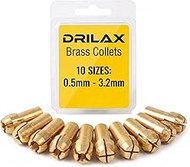Drilax 10 Pcs Drill Chucks Collet Set Brass 0.5mm to 3.2mm (1/8 inch) Bit Shank for Rotary Tool Stan