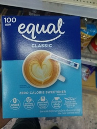 Equal Classic 100 Sticks อิควล คลาสสิค ผลิตภัณฑ์ให้ความหวานแทนน้ำตาล 1 กล่อง มี 100 ซอง