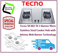 Tecno SR 882SV 2-Burner 90cm Stainless Steel Cooker Hob with Inferno Wok Burner Technology / FREE EXPRESS DELIVERY