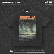 Retro Streetwear Oversized T Shirt Interstellar Christopher Nolan Film Graphic Print 200GSM Cotton M