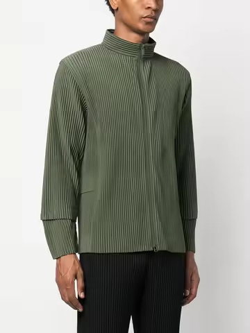 Miyake Pleated Homme Plisse Men's Zipper Jacket Spliced Sleeves Windproof Charge Coat