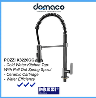 Pozzi K8220GG Gun Grey Pull Out Spring Spout Kitchen Sink Tap