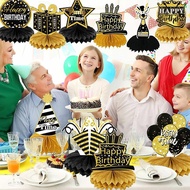 【SEBG】 9 PCS Happy Birthday Party Table Decorations | ck And Gold Birthday Center Pieces For Table |