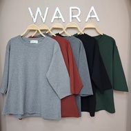 [U47] WARA Round Neck T-Shirt With 3/4 Sleeves Oversized Style Cotton Spandex Fabric Oversized T Shi
