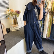 Jumpsuit Women 2022 Summer Jumpsuit Women Korean Version Age-Reducing Doll Collar Loose All-Match Denim Jumpsuit Retro Small