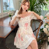 3nov studio : N001 White Mini Dress With Floral Pattern