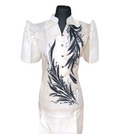 Modern Filipiniana Dress, black embroidery design, Marian Vneck buwan ng wika