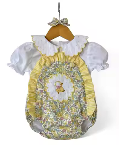 0-6Y Baby Girl Summer Yellow Floral Duck Embroidery Outfit Suit for Birthday Photography Party Holid