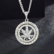 Hip Hop Diamond Leaf Pendant Rotatable Maple Leaf Alloy Hip Hop Necklace Pendant