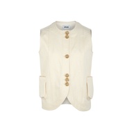 BPLUS24 ใหม่ Washed Blue เดนิม เสื้อกั๊ก Multi-Buckled กระโปรงทรงดินสอ กระเป๋าเสื้อ ดีไซน์ ความยาวปา