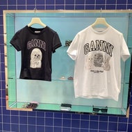 GANNI Home 2025 Summer New Style Black Poodle Print Round Neck Short Sleeve T-Shirt Top