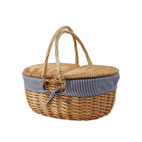 Handmade Willow Woven Picnic Basket Rattan Woven Basket Souvenirs Hand-held Home Kitchen Vegetable F