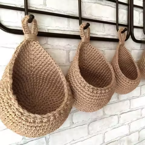 Handwoven Hanging Wall Vegetable Fruit Basket Organizer Container Decor for Kitchen Garden Mount Wal