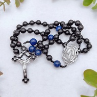 Catholic Rosary Our Lady Of Miraculous Rosary Black Ebony Wood Lapis Lazuli Black Sunburst Crucifix 