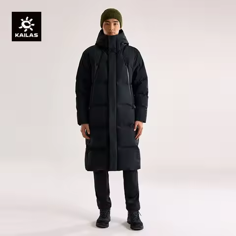 KAILAS New Arrivals Men's Long Goose Down Hooded Jacket 700FP Winter Thermal Windproof Waterproof Do