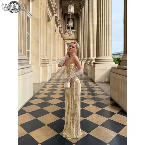 Lumina Strapless Ball Gowns Luxury Party Dress Customized Women's Prom Dress 2026 Fish Tail Yellow L