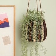 【Hübsch】－511504 直紋吊掛式紙籐編織收納籃 置物籃 吊籃聖誕