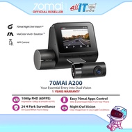 70mai A200 Dash Cam Front + Rear Dual Channel Dash Camera with Full HD Recording, Night Vision & Par