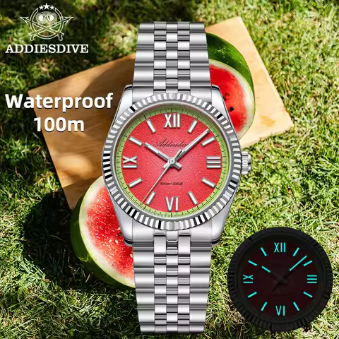 ADDIESDIVE Quartz Watches Sapphire Glass VH31 Fashion Fruit Watermelon Dial BGW9 Luminous Waterproof