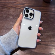 電鍍鏡框適用蘋果16pro透明手機殼14防摔新款15矽膠iphone11透明軟14plus獨立按鍵12promax簡約銀色大孔xsxr加厚保護-透明 iPhone 7