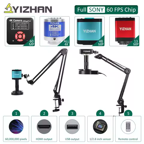 YIZHAN 60MP 48MP 4K Electronic Digital Microscope For Soldering 1080P HDMI VGA USB Industrial Camera