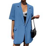 Women Korean Fashion Polo Short Sleeve Button Loose Suit Coat Blazer