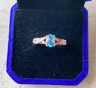 天然托帕石海藍寶1克拉玫瑰金925純銀戒指裸石寶石輕珠寶半寶石