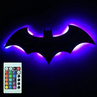 【Spot Eress】 Creative Wooden Bat Wall Lamp LED Bedside Bar Decorative Light Remote Control Bedroom L