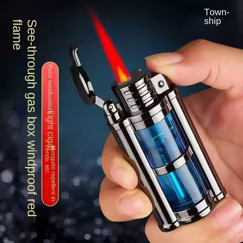 Transparent Visible Fuel Bin Torch Windproof Butane Lighter Men's Gift Cigarette Accessories Cigar I