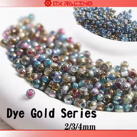 2/3/4mm dyed gold series half gold gradient seven-colored glass rice beads handmade DIY bracelet nec