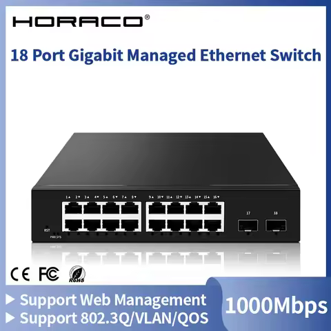 HORACO 16 Port Gigabit Managed Switch 1000Mbps Smart Ethernet Network Switcher with 1G SFP Port Web 