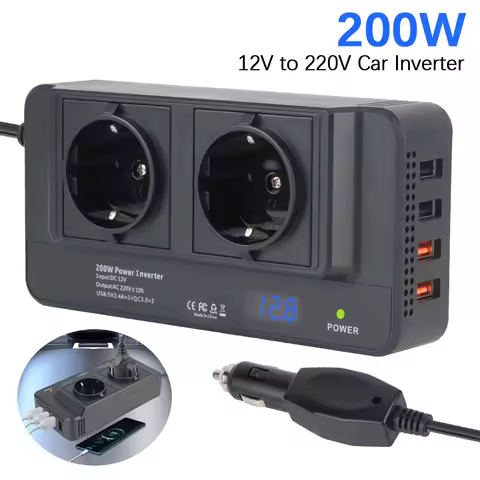 AC EU Socket Auto Mounted Inverter 400W Peak Power Accessories Cigarette Lighter 12V to 220V 4 USB D