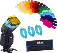 Selens Universal Flash Gels Lighting Filter 20 pcs Combination Kits for Camera Flashlight with 3 Gel-Bands, Camera Flash Gels Color Correction Filter Kit Color Gels for Lighting Photo Studio Flash