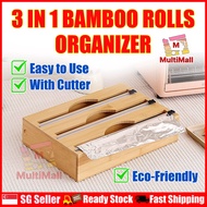 Foil Cling Bamboo Organizer kitchen |foil cutter |cling wrap dispenser with cutter|cling wrap holder