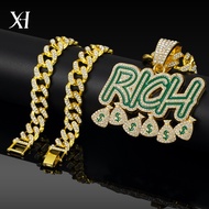 Miami European American RICH Letter Diamond Hip Hop Cuban Necklace Men's Long Hip Hop Hipster Jewelr