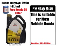 Honda Genuine Fully Synthetic Ultra Green SN 0W-20 Engine Oil + FOC Honda Oil Filter / WITHOUT OIL FILTER